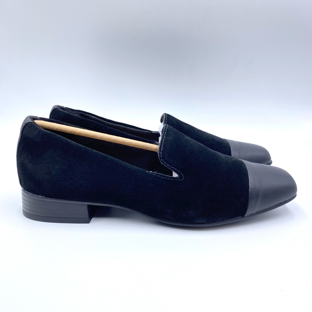 8.5 NARROW Clarks Womens‎ Tilmont Step Black Suede Leather Cap Toe Loafers Shoes